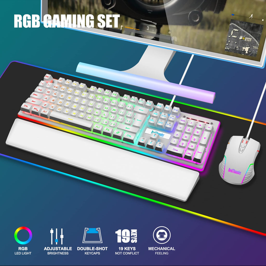 RedThunder K10 Gaming Keyboard & Mouse Combo – RGB Backlit, Wrist Rest, Anti-Ghosting, 7200 DPI