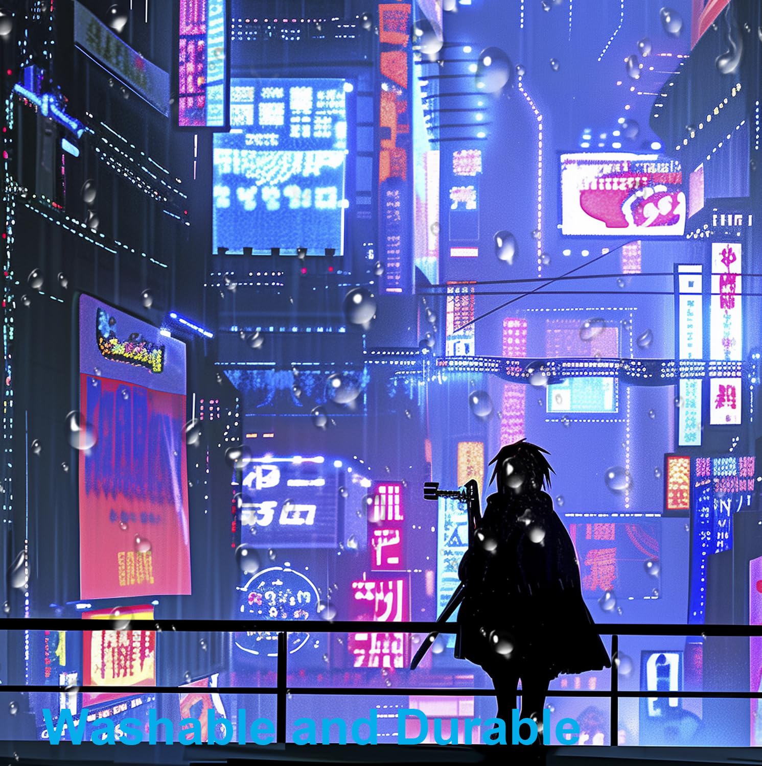 Tokyo Street Cute Large Gaming Mouse Pad, Purple Blue Anime City XXL, 35.4L x 15.7W inches, Fabric, Polyvinyl Chloride, Office Products