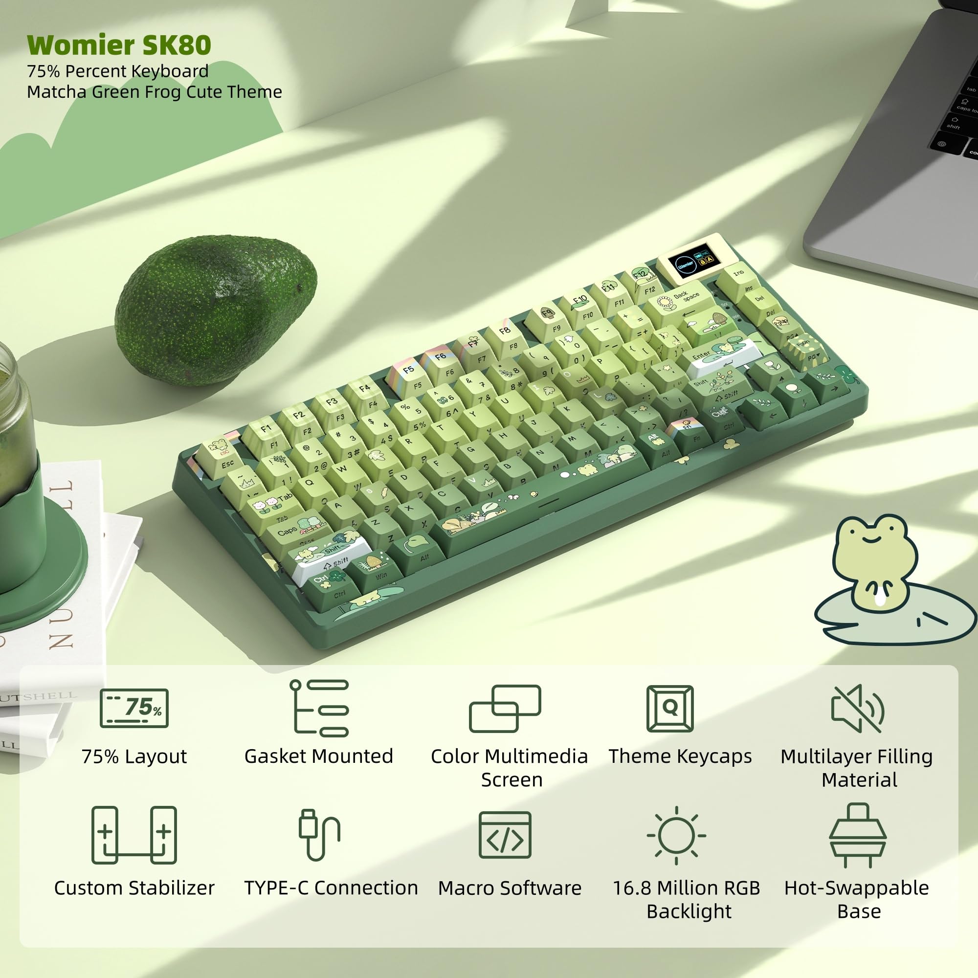 Womier SK80 75% Mechanical Gaming Keyboard – Color Display, Hot-Swap, RGB, Kanagawa Theme
