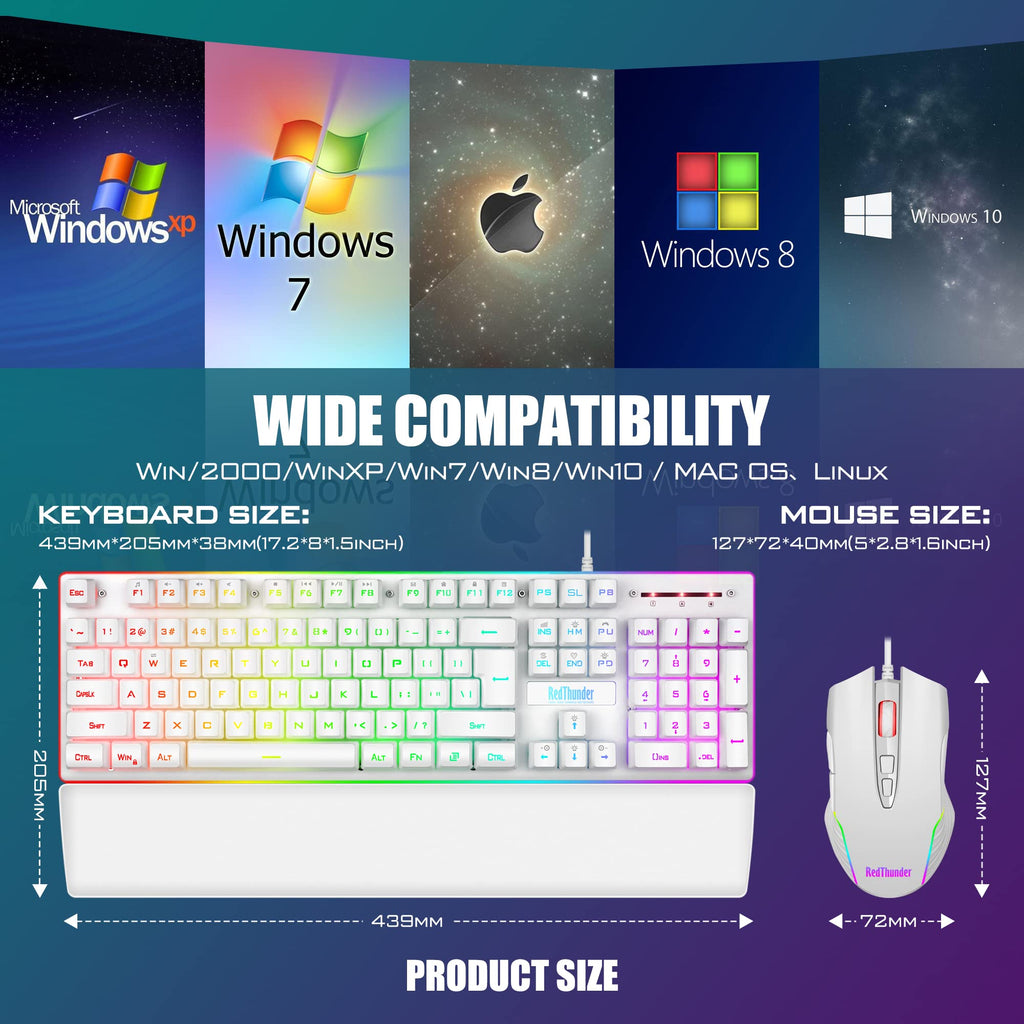 RedThunder K10 Gaming Keyboard & Mouse Combo – RGB Backlit, Wrist Rest, Anti-Ghosting, 7200 DPI