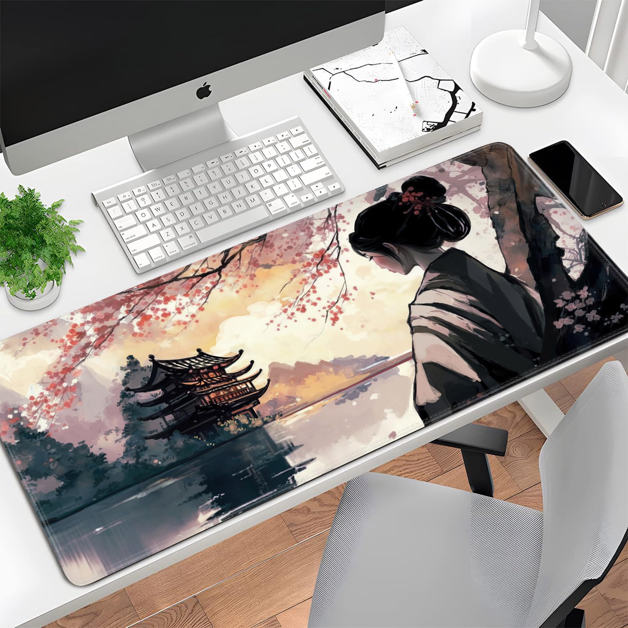 Spaceman Planets Anime Mouse Pad Large Desk Mat XL Mouse Pad Astronaut Keyboard Mousepad with Non-Slip Base and Stitched Edge Gaming Mouse Mat Desk Pad 31.5 X 11.8 in Mouse Pads for Desk Home Office