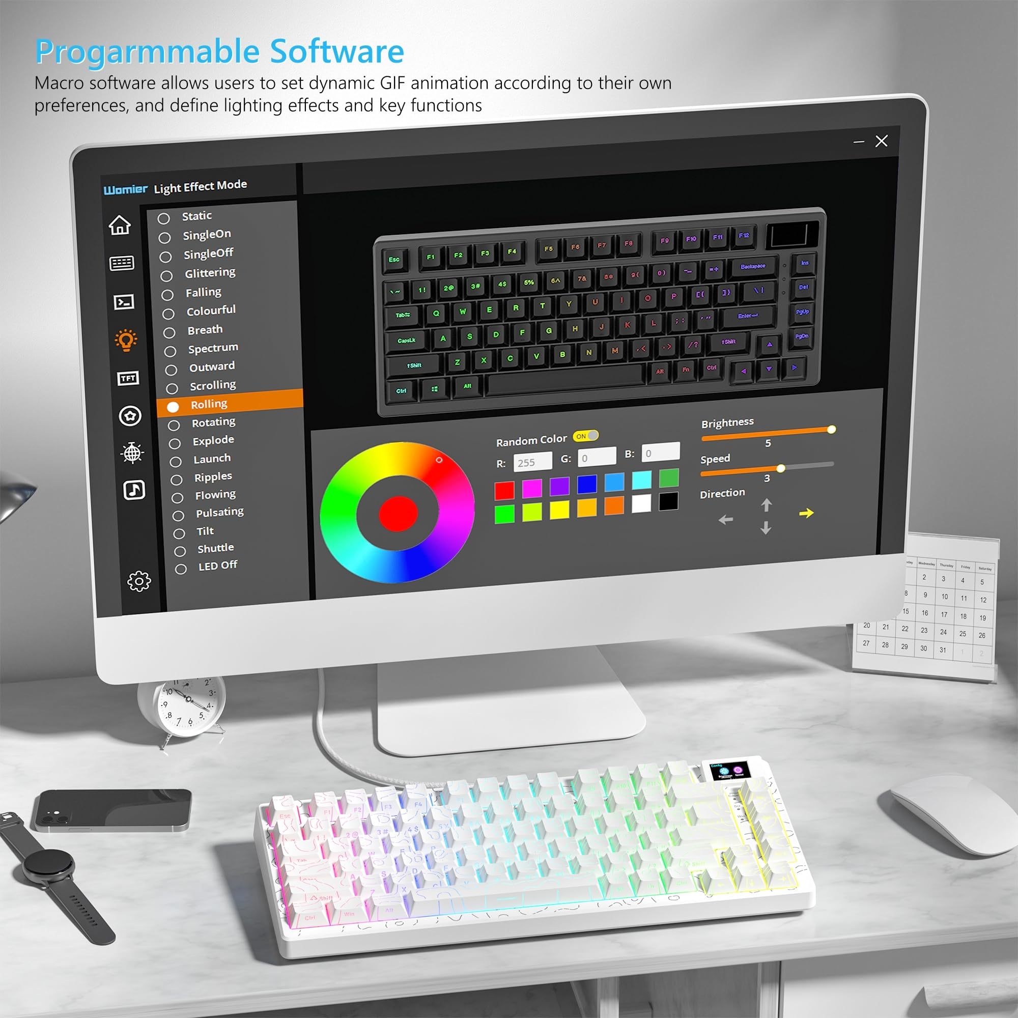 Womier SK80 75% Mechanical Gaming Keyboard – Color Display, Hot-Swap, RGB, Kanagawa Theme