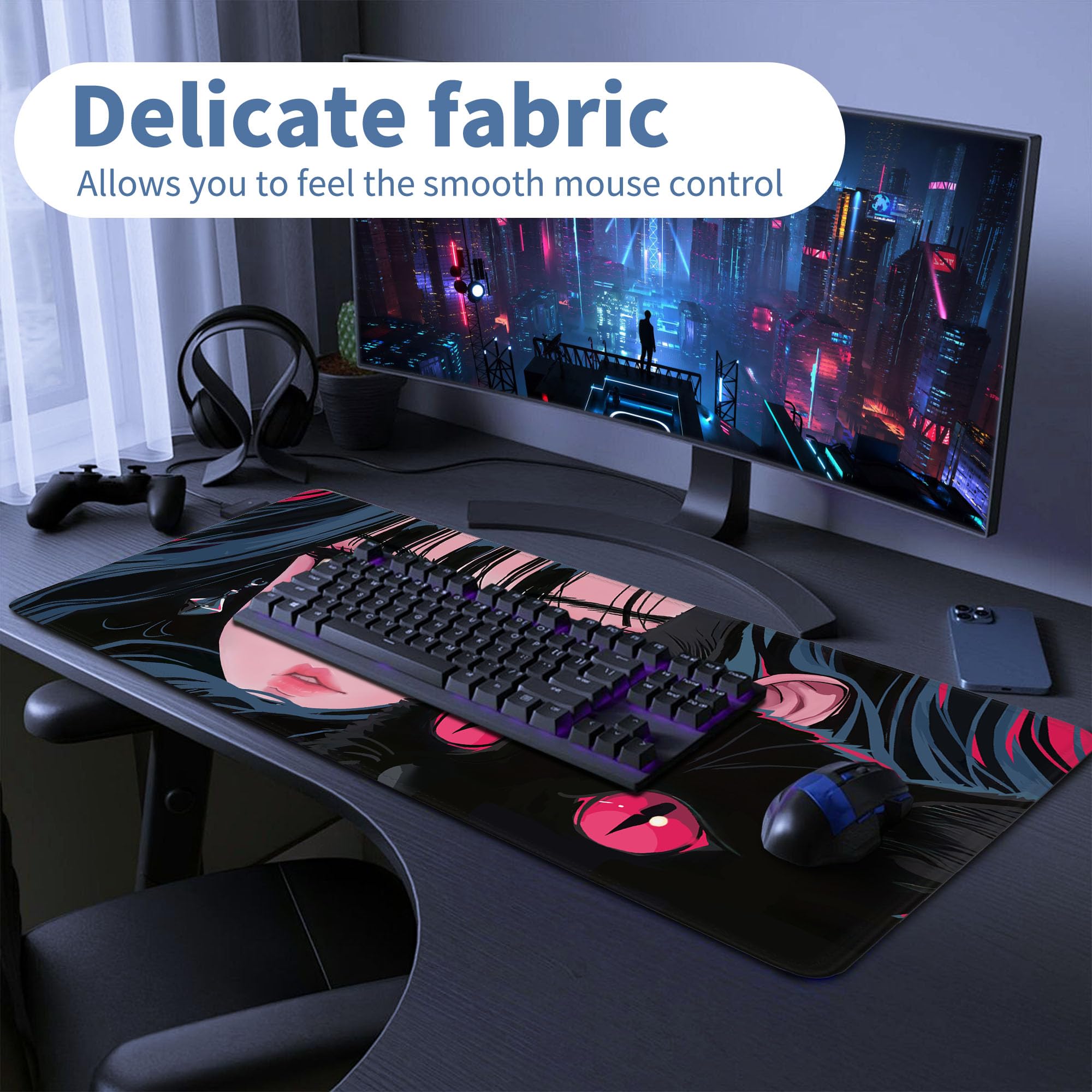 Spaceman Planets Anime Mouse Pad Large Desk Mat XL Mouse Pad Astronaut Keyboard Mousepad with Non-Slip Base and Stitched Edge Gaming Mouse Mat Desk Pad 31.5 X 11.8 in Mouse Pads for Desk Home Office