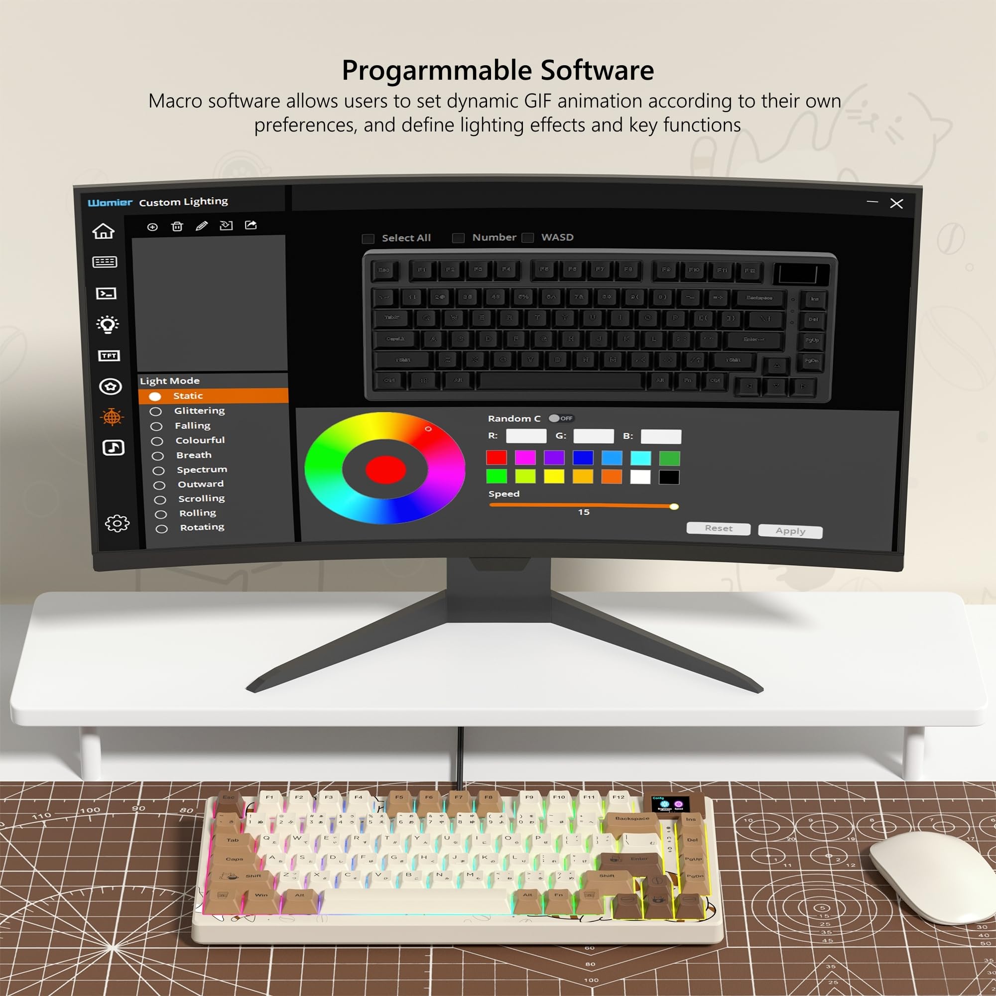 Womier SK80 75% Mechanical Gaming Keyboard – Color Display, Hot-Swap, RGB, Kanagawa Theme