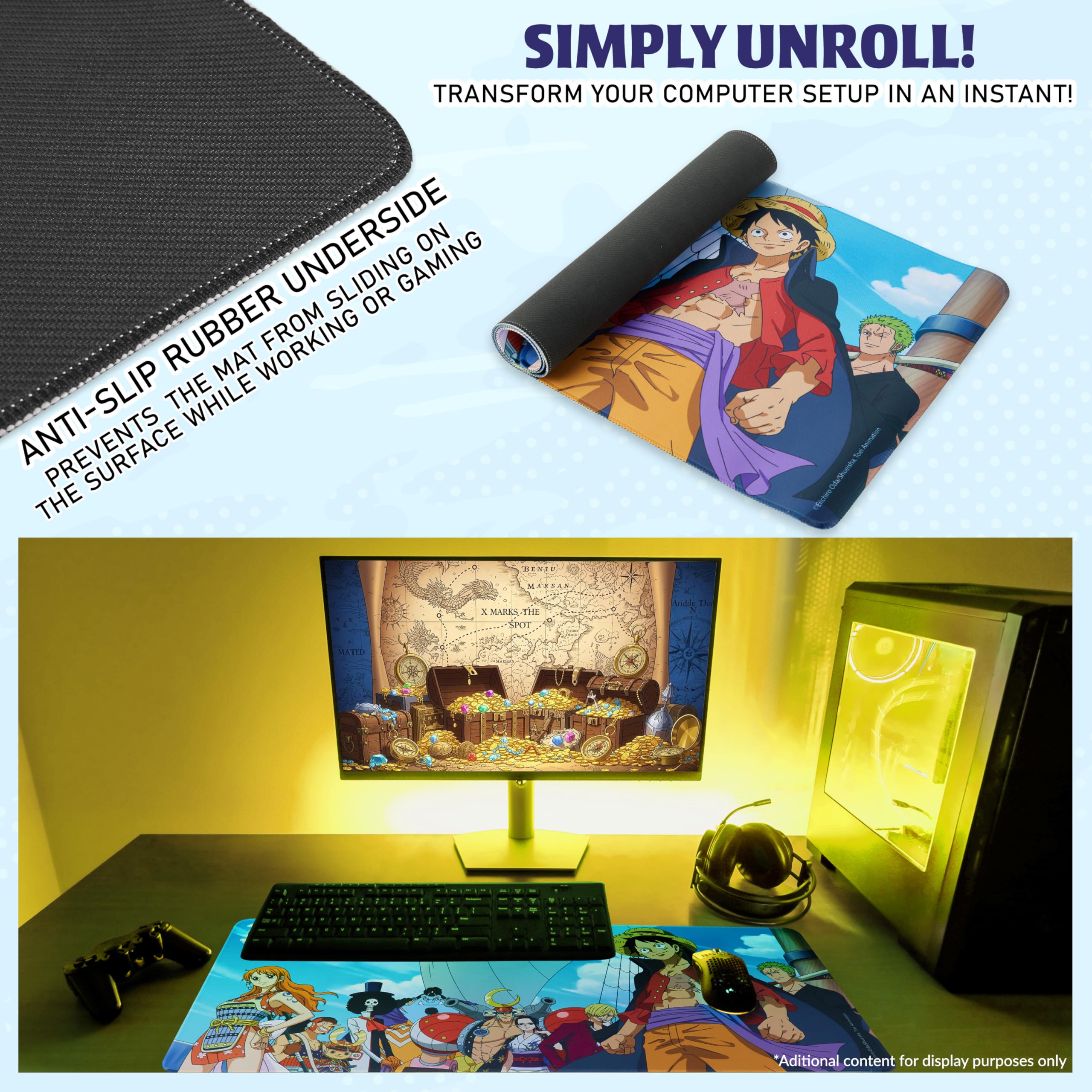 One Piece Gaming Desk Mat for Teens, Adults, 31.5 x 13.8” Non-Slip Surface, Anime Mouse Pad, Desk Decor, Gaming Mousepad, Gifts for Gamers (Multi One Piece)