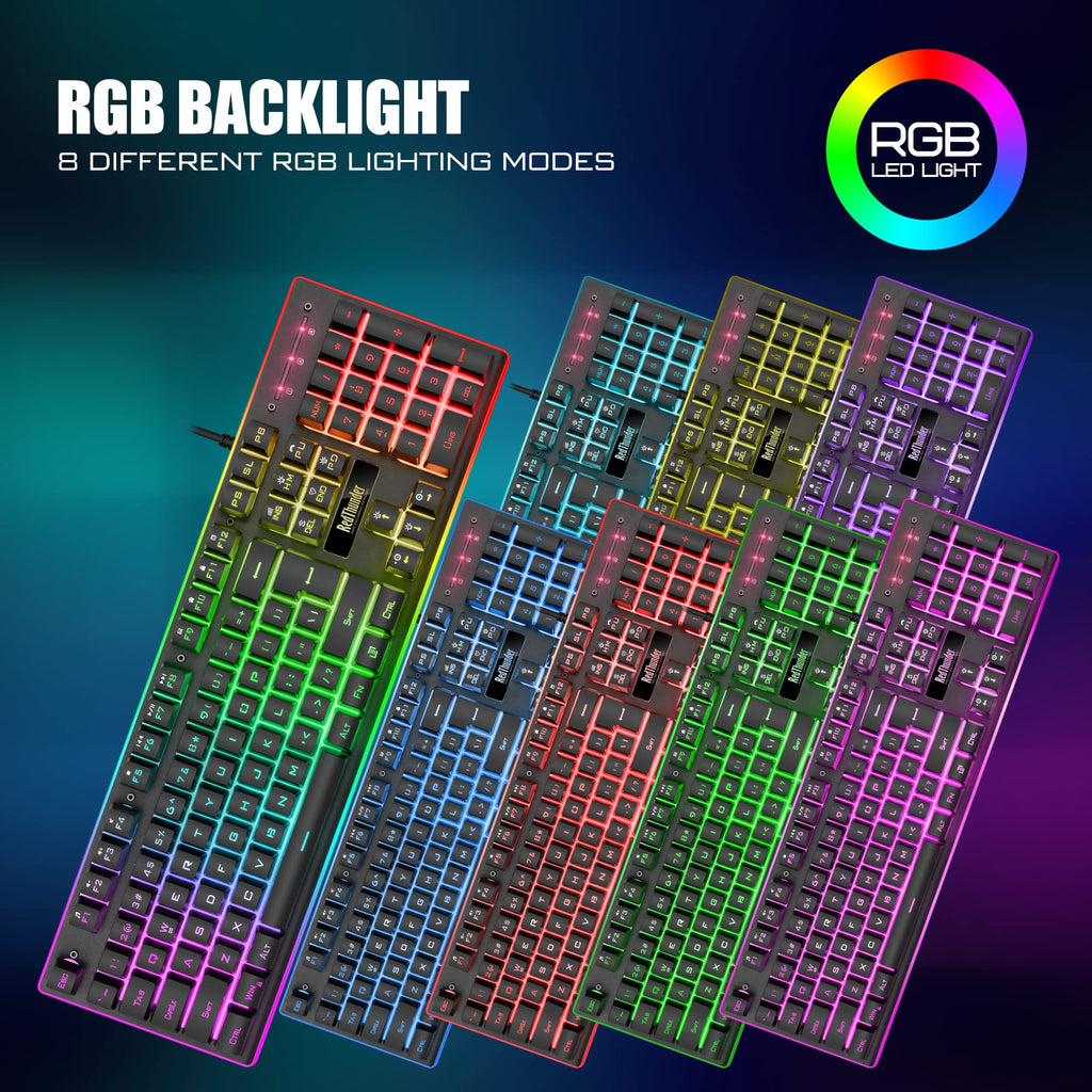 RedThunder K10 Gaming Keyboard & Mouse Combo – RGB Backlit, Wrist Rest, Anti-Ghosting, 7200 DPI