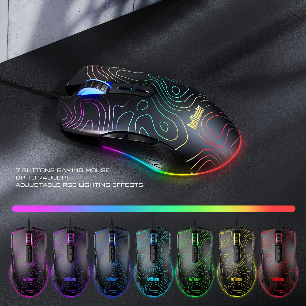 RedThunder K10 Gaming Keyboard & Mouse Combo – RGB Backlit, Wrist Rest, Anti-Ghosting, 7200 DPI