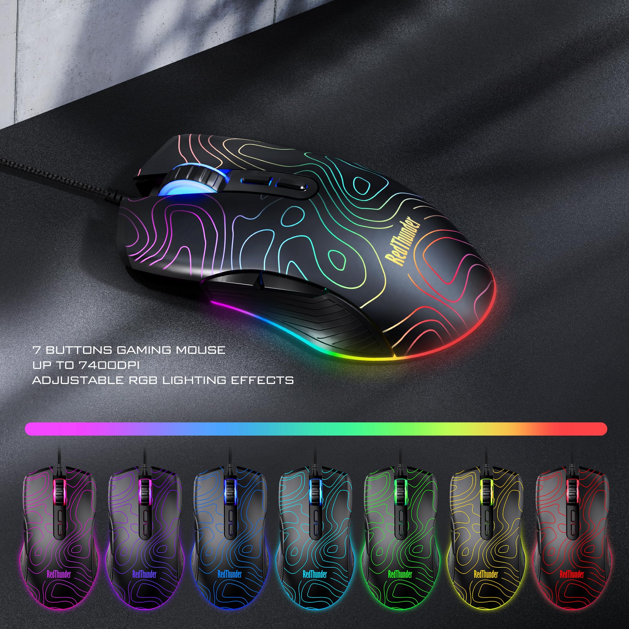 RedThunder K10 Gaming Keyboard & Mouse Combo – RGB Backlit, Wrist Rest, Anti-Ghosting, 7200 DPI