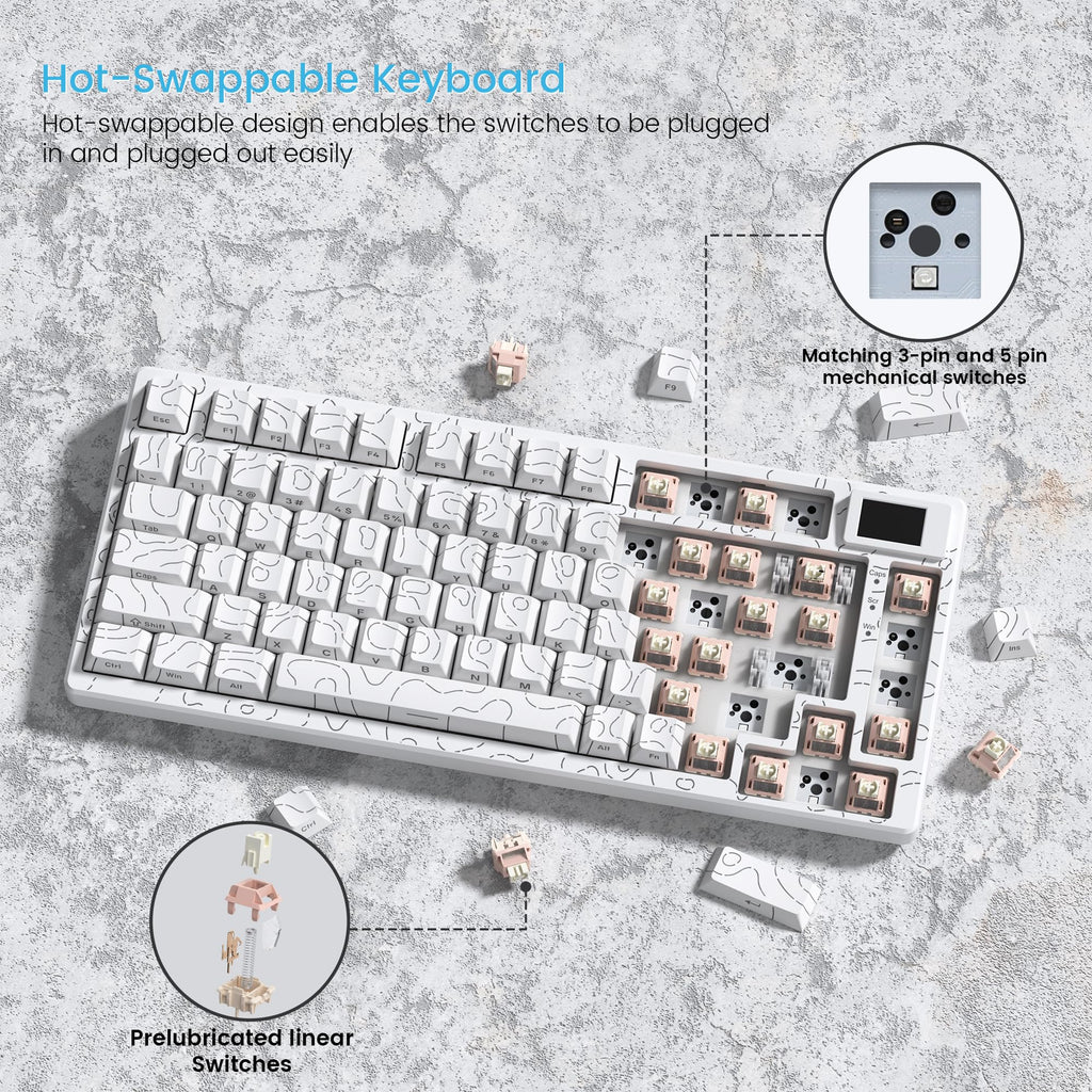 Womier SK80 75% Mechanical Gaming Keyboard – Color Display, Hot-Swap, RGB, Kanagawa Theme