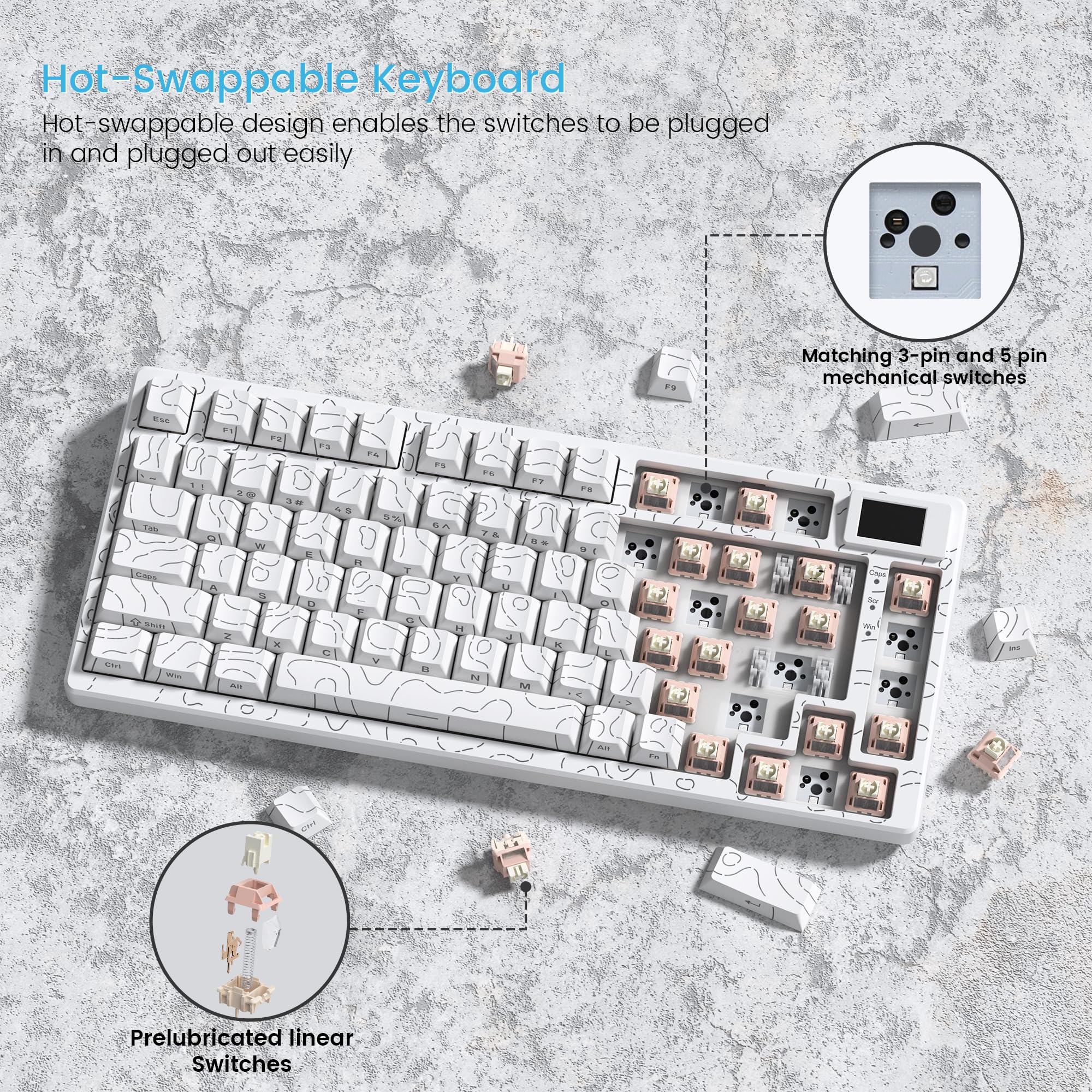 Womier SK80 75% Mechanical Gaming Keyboard – Color Display, Hot-Swap, RGB, Kanagawa Theme