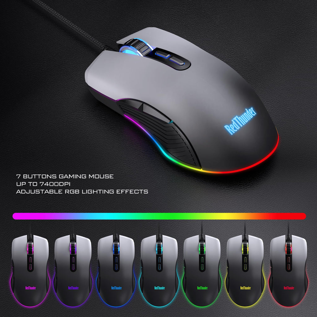 RedThunder K10 Gaming Keyboard & Mouse Combo – RGB Backlit, Wrist Rest, Anti-Ghosting, 7200 DPI