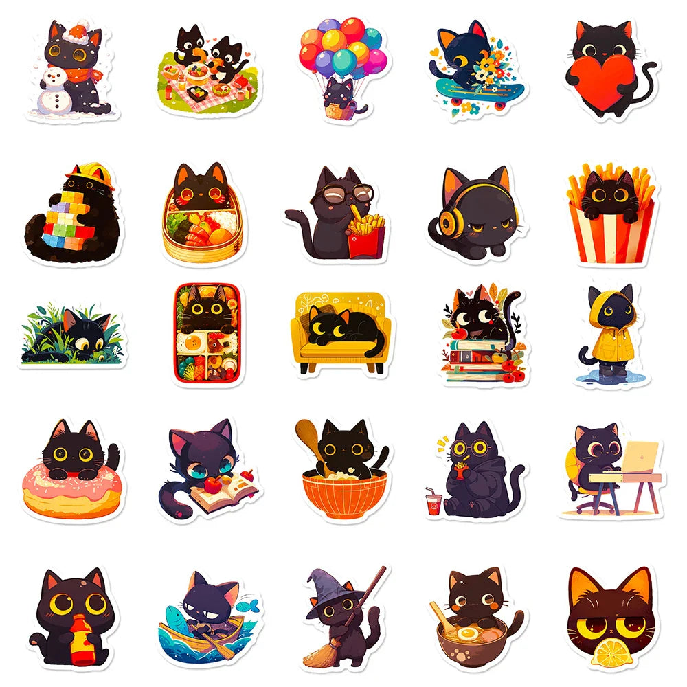 Cute Black Cat Sticker Pack