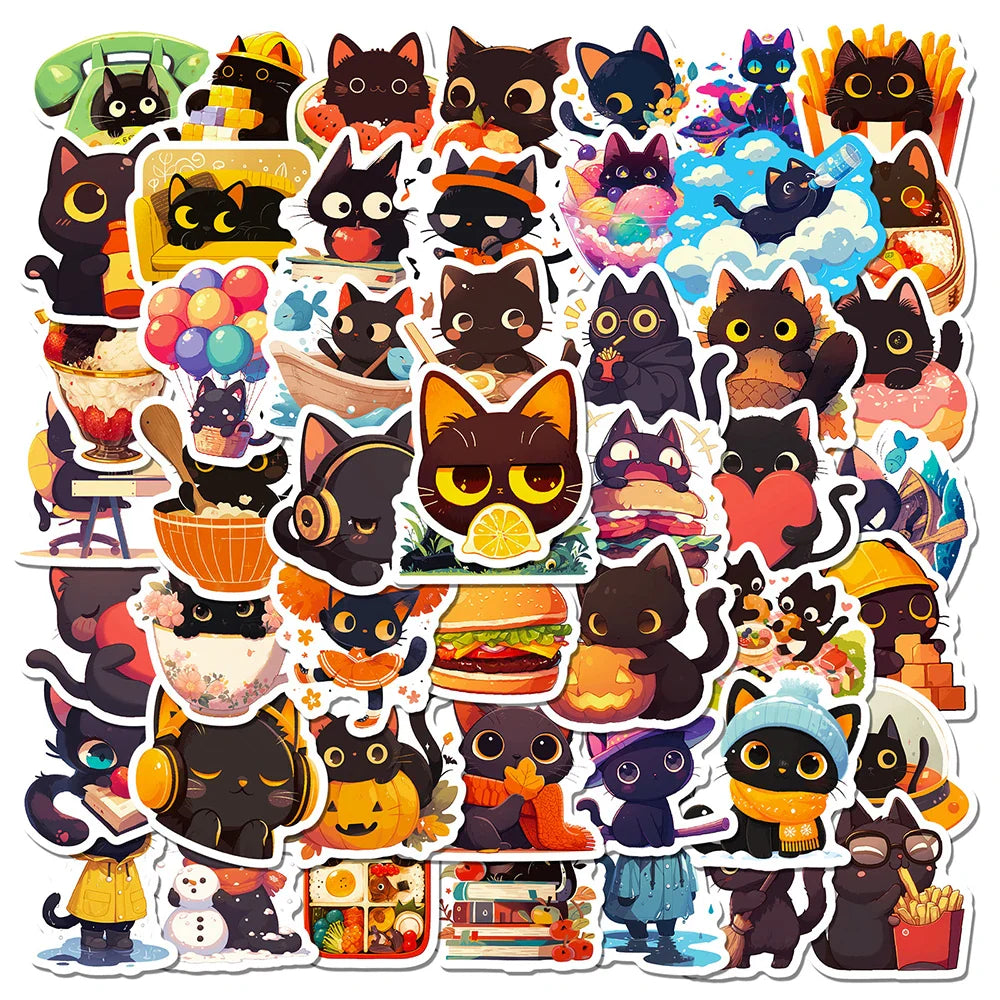 Cute Black Cat Sticker Pack