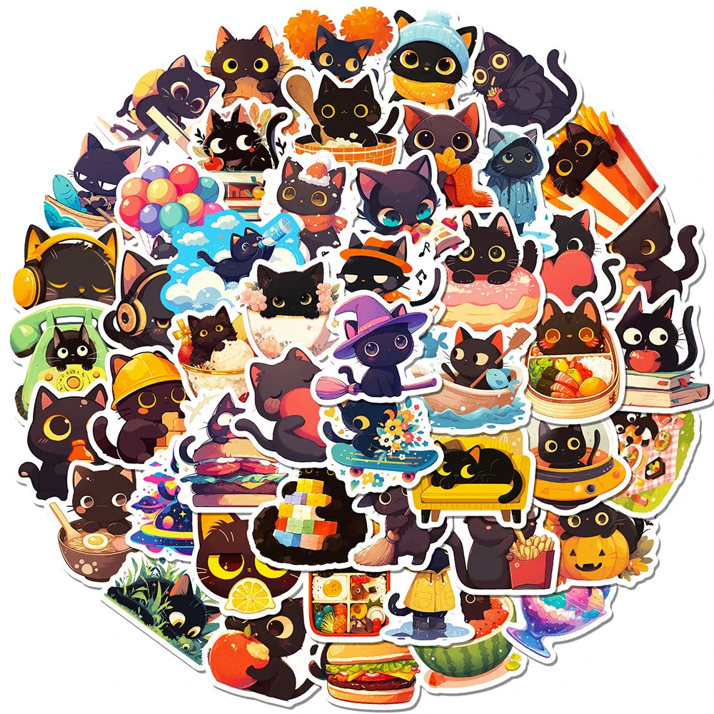 Cute Black Cat Sticker Pack
