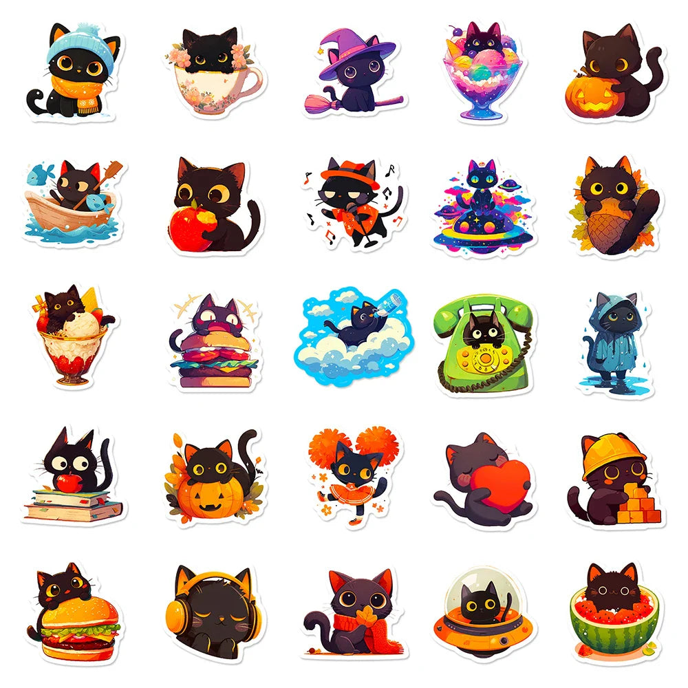 Cute Black Cat Sticker Pack