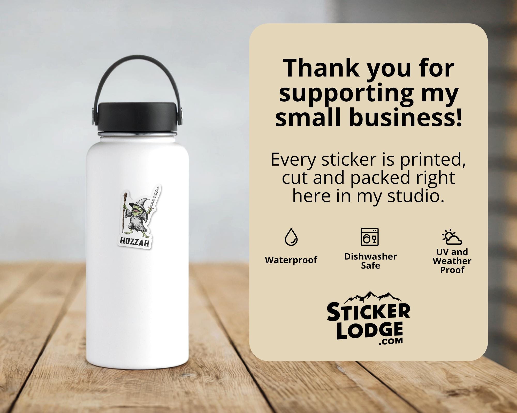 Huzzah Frog Wizard Vinyl Sticker